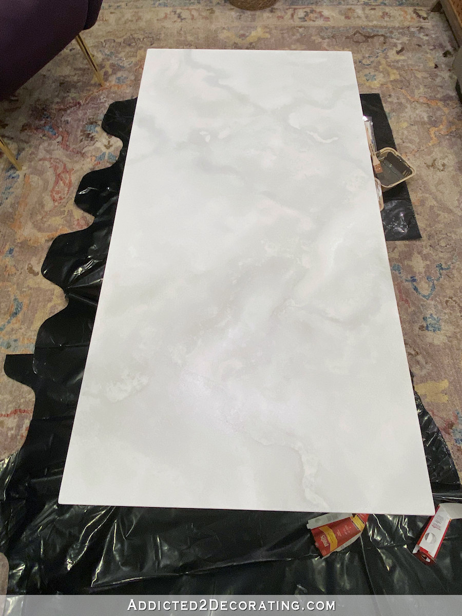 diy faux marble coffee table - 17 - all large gray veins softened with white paint