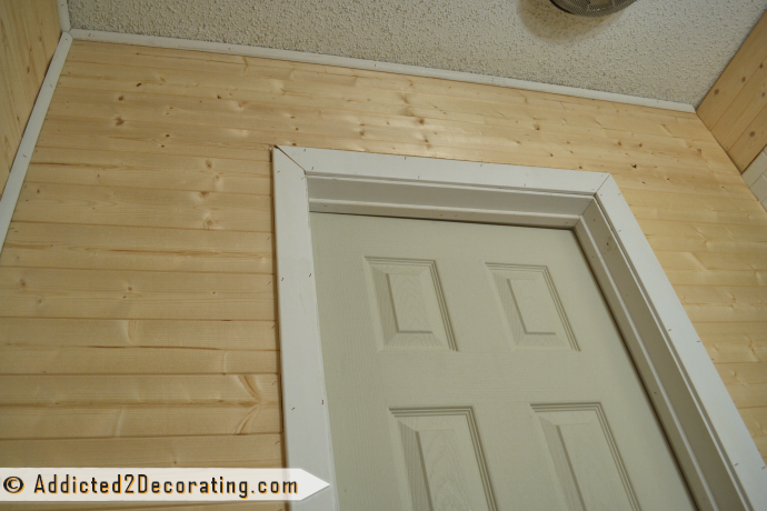 Small bathroom makeover progress - day 3 - wood plank walls